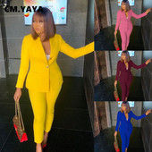 CMYAYA Φθινοπωρινά Χειμερινά Γυναικεία Σετ Φόρμες Σέξι με οδοντωτό μακρυμάνικο μπλέιζερ ίσιο παντελόνι Κοστούμια Fashion Office Lady Work