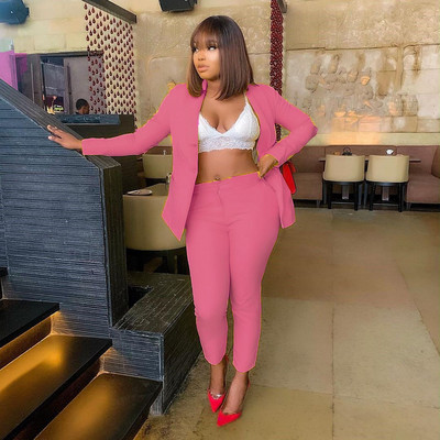 CM.YAYA Trening elegant pentru femei Blazer solid Topuri și pantaloni Costum asortat Set 2 2 piese Office Lady INS Outfits Sweat