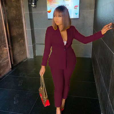 CM.YAYA Trening elegant pentru femei Blazer solid Topuri și pantaloni Costum asortat Set 2 2 piese Office Lady INS Outfits Sweat