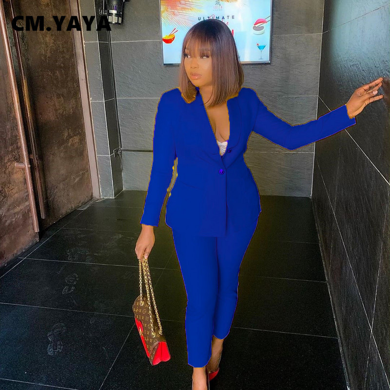CM.YAYA Trening elegant pentru femei Blazer solid Topuri și pantaloni Costum asortat Set 2 2 piese Office Lady INS Outfits Sweat