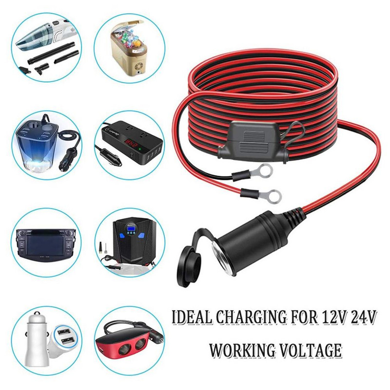 10FT 12V 24V auto sigaretisüütaja emane pistikupesa pikenduskaabel koos aasa klemmiga O-rõnga klemmliidese autoinverteri jaoks