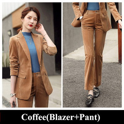 Toamnă Toamnă Iarnă Blazer cu mânecă lungă și costum pantalon Damă Femei Nou Sosire Casual Set 2 piese Verde Negru Roșu Violet Albastru