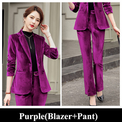Toamnă Toamnă Iarnă Blazer cu mânecă lungă și costum pantalon Damă Femei Nou Sosire Casual Set 2 piese Verde Negru Roșu Violet Albastru