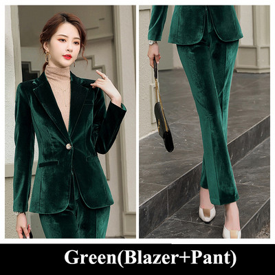 Toamnă Toamnă Iarnă Blazer cu mânecă lungă și costum pantalon Damă Femei Nou Sosire Casual Set 2 piese Verde Negru Roșu Violet Albastru