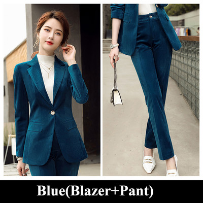 Toamnă Toamnă Iarnă Blazer cu mânecă lungă și costum pantalon Damă Femei Nou Sosire Casual Set 2 piese Verde Negru Roșu Violet Albastru