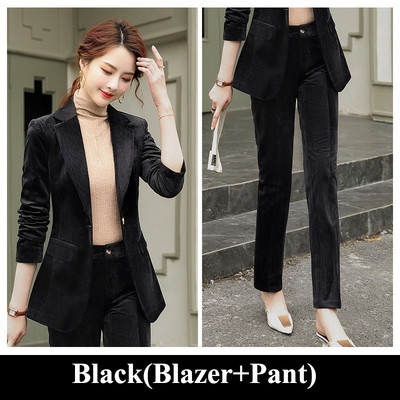 Toamnă Toamnă Iarnă Blazer cu mânecă lungă și costum pantalon Damă Femei Nou Sosire Casual Set 2 piese Verde Negru Roșu Violet Albastru