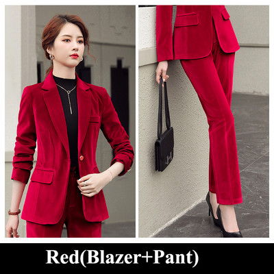 Toamnă Toamnă Iarnă Blazer cu mânecă lungă și costum pantalon Damă Femei Nou Sosire Casual Set 2 piese Verde Negru Roșu Violet Albastru