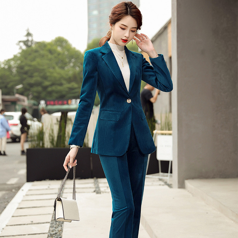 Toamnă Toamnă Iarnă Blazer cu mânecă lungă și costum pantalon Damă Femei Nou Sosire Casual Set 2 piese Verde Negru Roșu Violet Albastru