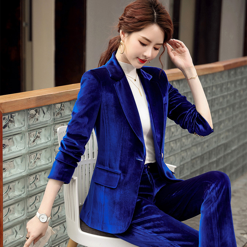 Toamnă Toamnă Iarnă Blazer cu mânecă lungă și costum pantalon Damă Femei Nou Sosire Casual Set 2 piese Verde Negru Roșu Violet Albastru