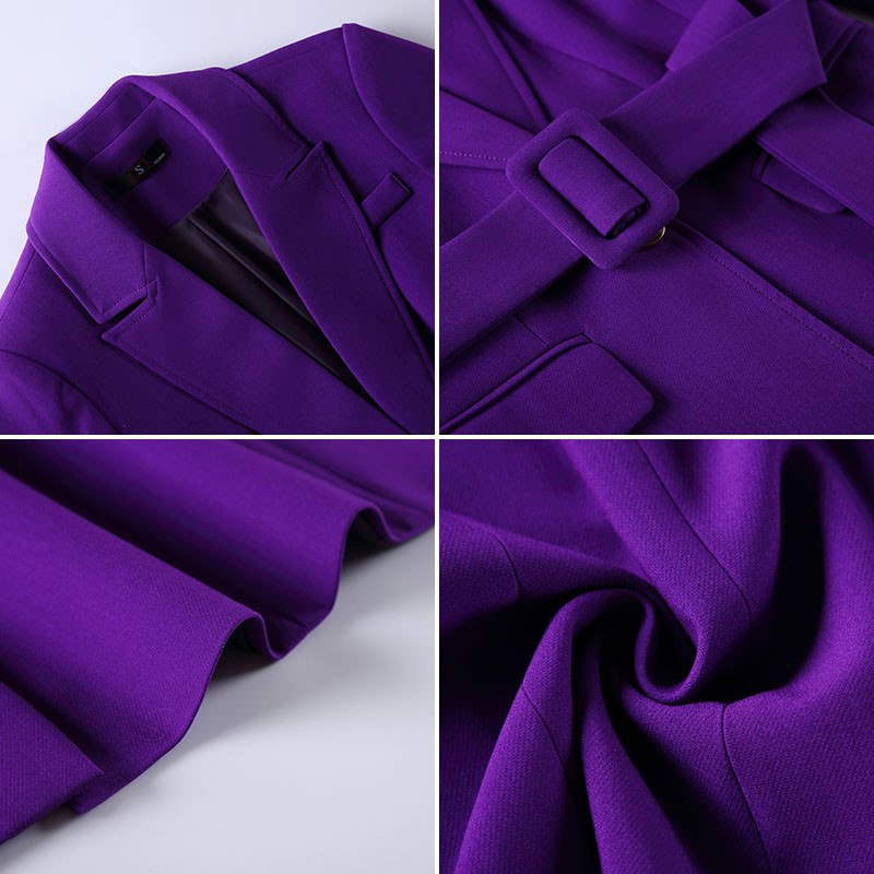 Lenshin Υψηλής ποιότητας Σετ κοστουμιών 2 τεμαχίων Γυναικείο μωβ Παντελόνι Κοστούμια επαγγελματικού γραφείου Γυναικεία ρούχα Επίσημο σακάκι με φύλλα