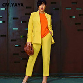 CM.YAYA Žensko odijelo s hlačama Uredski ženski sako i odijela Jesen Zima Elegantna jednobojna dvodijelna odjevna kombinacija