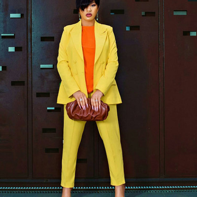 CM.YAYA Žensko odijelo s hlačama Uredski ženski sako i odijela Jesen Zima Elegantna jednobojna dvodijelna odjevna kombinacija
