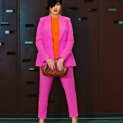 CM.YAYA Žensko odijelo s hlačama Uredski ženski sako i odijela Jesen Zima Elegantna jednobojna dvodijelna odjevna kombinacija