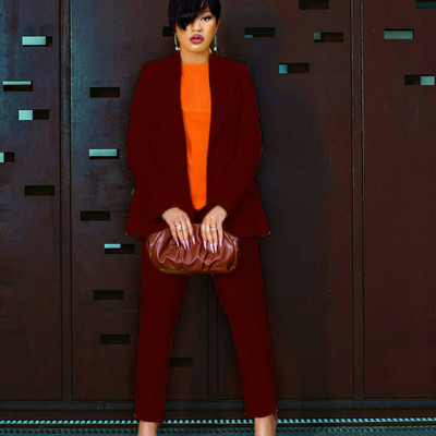 CM.YAYA Žensko odijelo s hlačama Uredski ženski sako i odijela Jesen Zima Elegantna jednobojna dvodijelna odjevna kombinacija