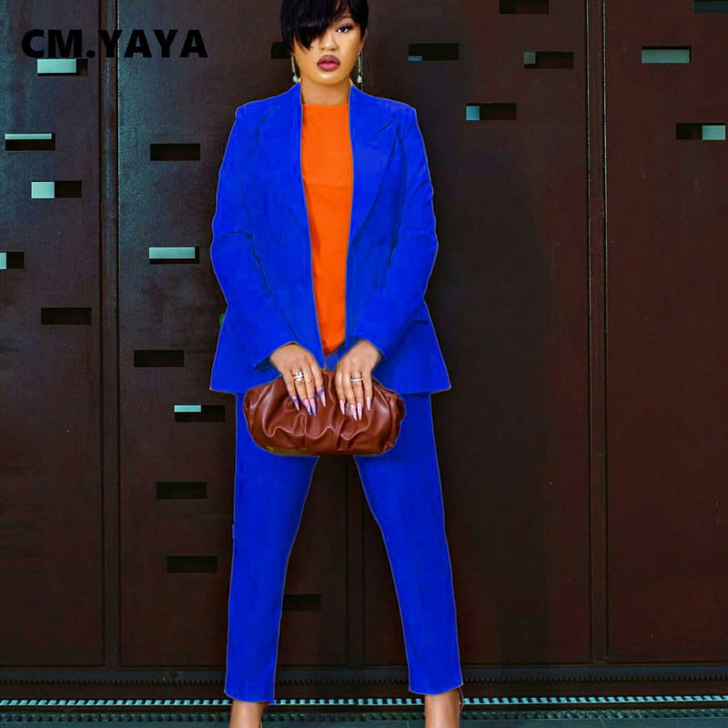 CM.YAYA Žensko odijelo s hlačama Uredski ženski sako i odijela Jesen Zima Elegantna jednobojna dvodijelna odjevna kombinacija