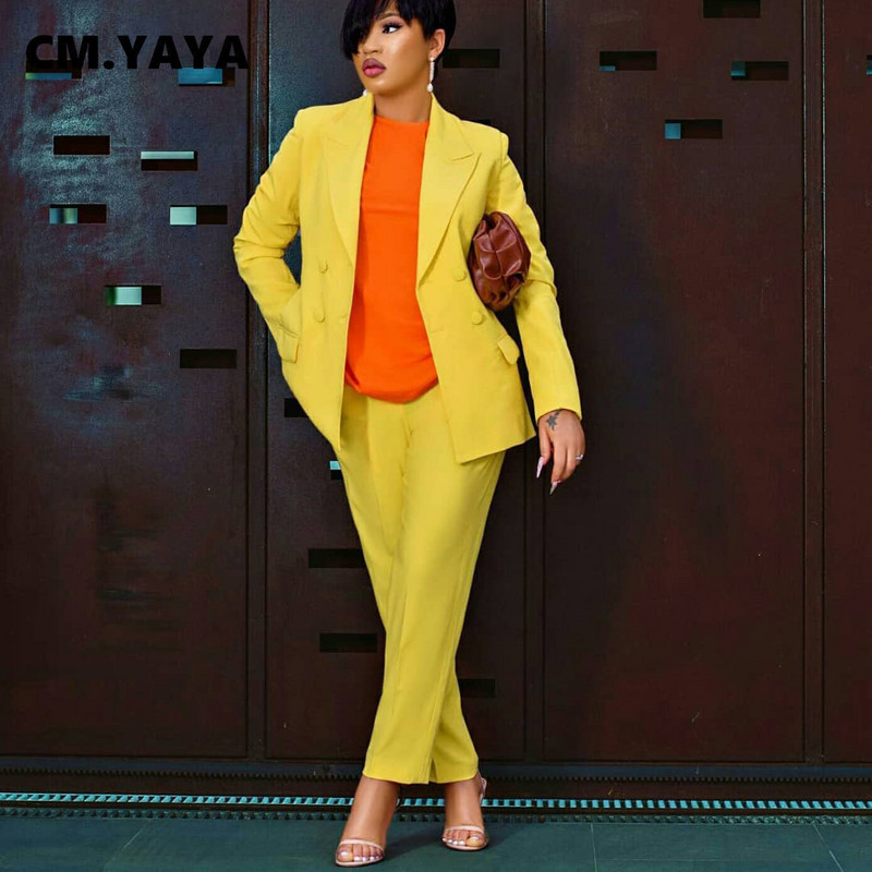 CM.YAYA Žensko odijelo s hlačama Uredski ženski sako i odijela Jesen Zima Elegantna jednobojna dvodijelna odjevna kombinacija