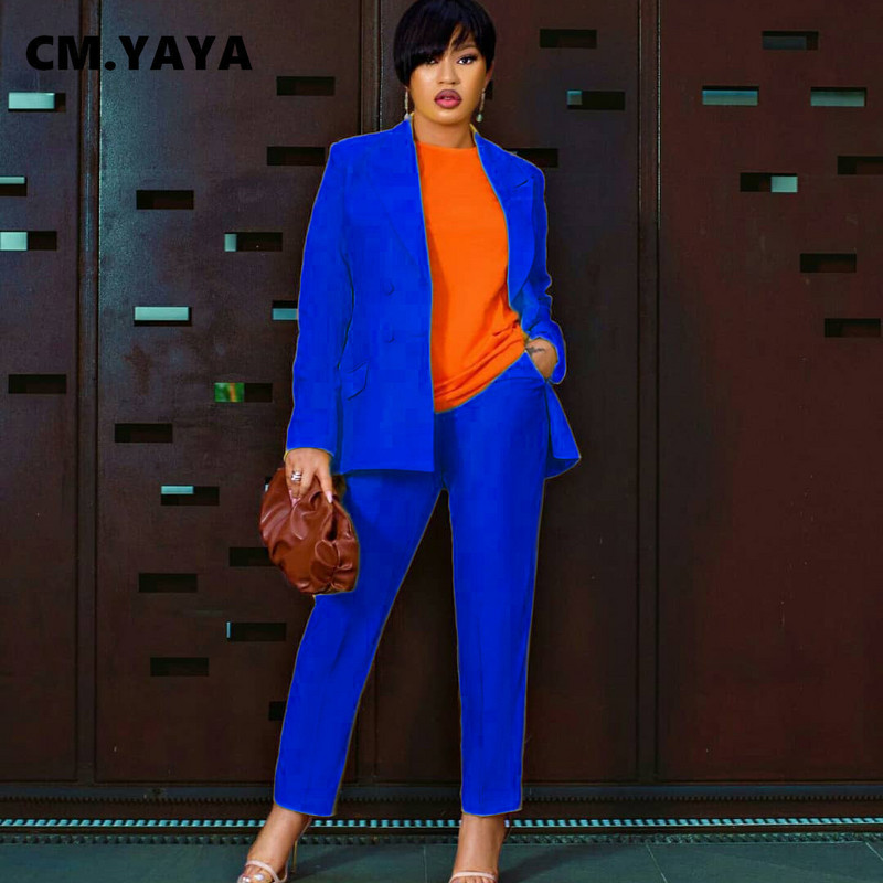 CM.YAYA Žensko odijelo s hlačama Uredski ženski sako i odijela Jesen Zima Elegantna jednobojna dvodijelna odjevna kombinacija