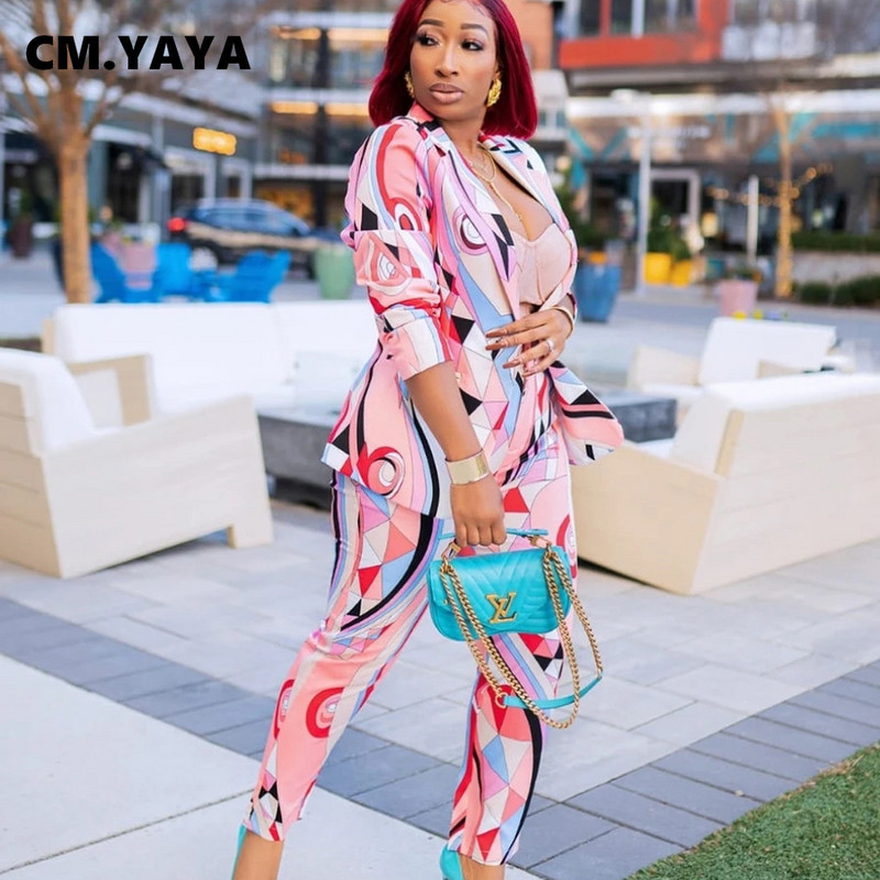 CM.YAYA Costume pentru femei Blazer Vintage Office Lady Pantaloni Costum Asortat Două 2 Piese Set Toamnă Iarnă Elegant INS Outfits Trening