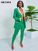 CM.YAYA Costum și pantaloni pentru femei, vintage, patchwork, cu un singur piept, set două 2 piese, ținute șic la modă pentru femei, toamnă iarnă