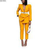 Φθινοπωρινές χειμερινές γυναικείες φόρμες 2019 σέξι φόρμες με οδοντωτές οδοντώσεις, μακρυμάνικο μπλέιζερ ίσιο παντελόνι γραφείου