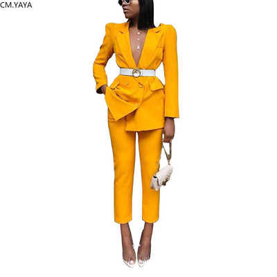 Φθινοπωρινές χειμερινές γυναικείες φόρμες 2019 σέξι φόρμες με οδοντωτές οδοντώσεις, μακρυμάνικο μπλέιζερ ίσιο παντελόνι γραφείου