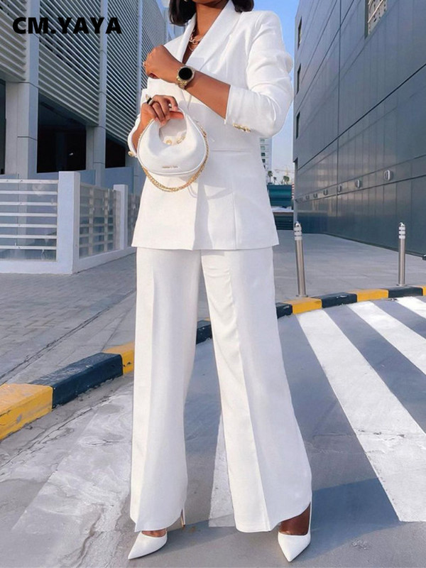 CM.YAYA Γυναικεία κοστούμι σακάκι με διπλό στήθος και ίσιο παντελόνι Fashion Street Female Σετ δύο τεμαχίων Φθινόπωρο, Χειμώνας 2022