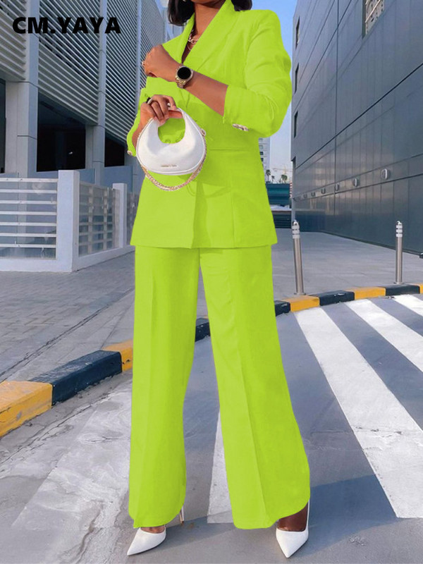 CM.YAYA Γυναικεία κοστούμι σακάκι με διπλό στήθος και ίσιο παντελόνι Fashion Street Female Σετ δύο τεμαχίων Φθινόπωρο, Χειμώνας 2022