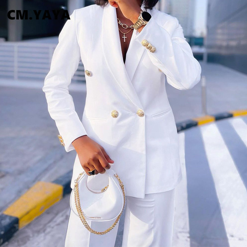 CM.YAYA Γυναικεία κοστούμι σακάκι με διπλό στήθος και ίσιο παντελόνι Fashion Street Female Σετ δύο τεμαχίων Φθινόπωρο, Χειμώνας 2022