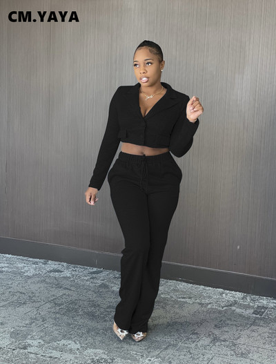 CM.YAYA Elegant Active Sport Costum și blazer pentru femei, pantaloni drepti, asortate, Set 2 piese, ținute, trening, trening