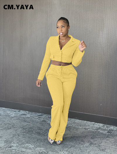 CM.YAYA Elegant Active Sport Costum și blazer pentru femei, pantaloni drepti, asortate, Set 2 piese, ținute, trening, trening