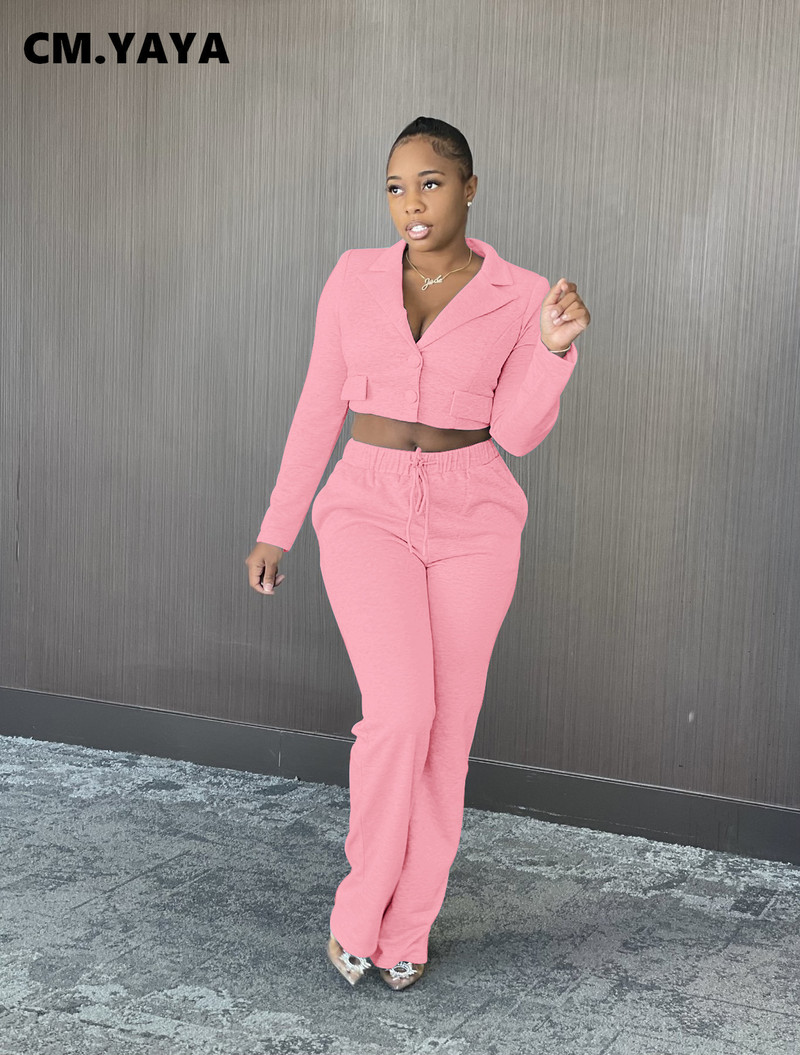 CM.YAYA Elegant Active Sport Costum și blazer pentru femei, pantaloni drepti, asortate, Set 2 piese, ținute, trening, trening