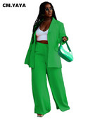 CM.YAYA Φθινοπωρινό χειμωνιάτικο μακρυμάνικο μπλέιζερ και φαρδύ παντελόνι στο πόδι Office Lady Elegant κοστούμι δύο τεμαχίων για γυναικεία ρούχα