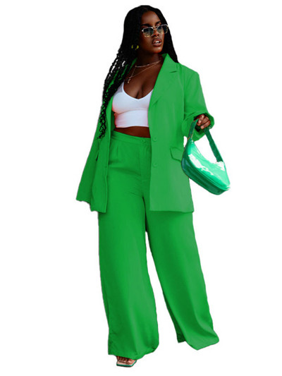 CM.YAYA Φθινοπωρινό χειμωνιάτικο μακρυμάνικο μπλέιζερ και φαρδύ παντελόνι στο πόδι Office Lady Elegant κοστούμι δύο τεμαχίων για γυναικεία ρούχα