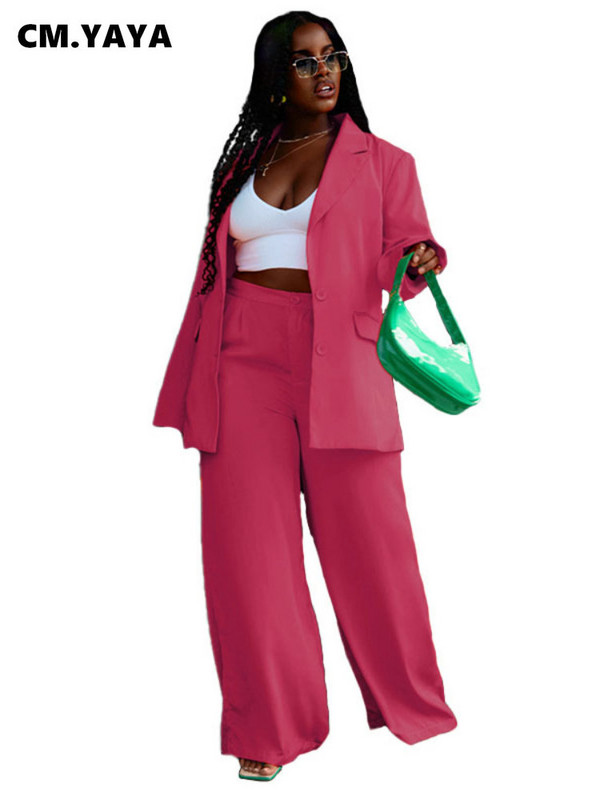 CM.YAYA Φθινοπωρινό χειμωνιάτικο μακρυμάνικο μπλέιζερ και φαρδύ παντελόνι στο πόδι Office Lady Elegant κοστούμι δύο τεμαχίων για γυναικεία ρούχα