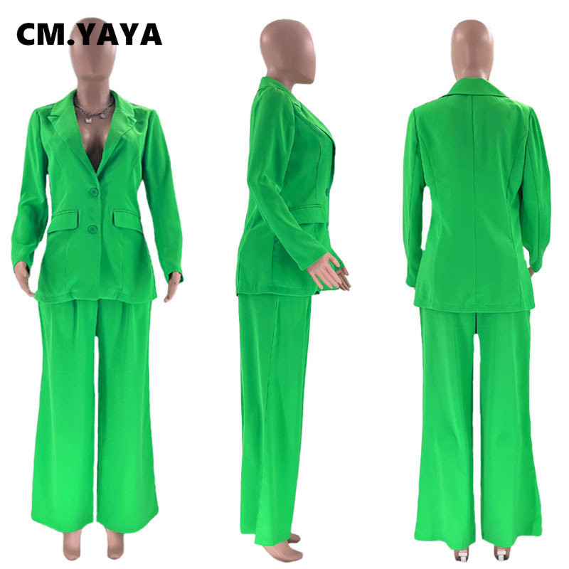 CM.YAYA Φθινοπωρινό χειμωνιάτικο μακρυμάνικο μπλέιζερ και φαρδύ παντελόνι στο πόδι Office Lady Elegant κοστούμι δύο τεμαχίων για γυναικεία ρούχα
