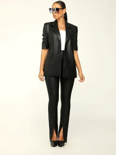 CM.YAYA tänavarõivad INS kunstnahast naiste bleiserikostüümid ja lõhikuga püksid, 2022. aasta talvemood, kaks 2-osalist komplekti, dressid