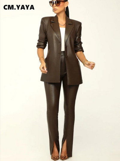 CM.YAYA tänavarõivad INS kunstnahast naiste bleiserikostüümid ja lõhikuga püksid, 2022. aasta talvemood, kaks 2-osalist komplekti, dressid