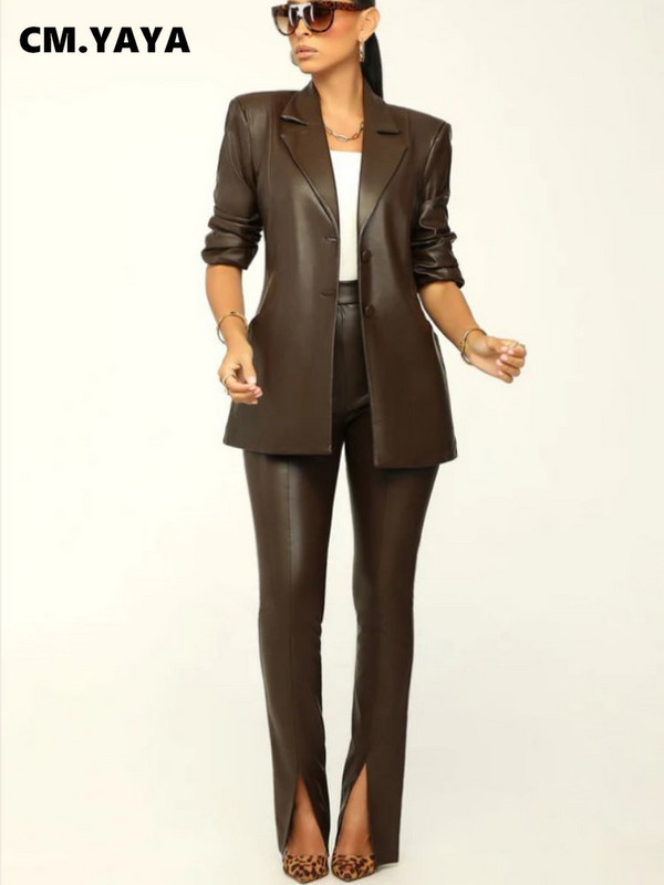CM.YAYA tänavarõivad INS kunstnahast naiste bleiserikostüümid ja lõhikuga püksid, 2022. aasta talvemood, kaks 2-osalist komplekti, dressid