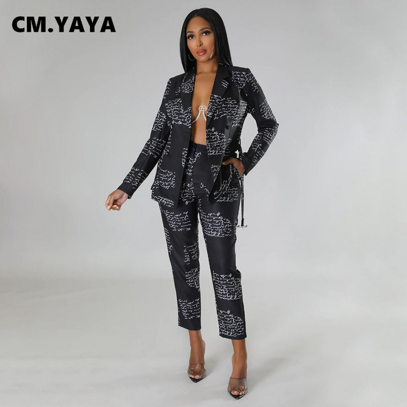 CM.YAYA Pantaloni eleganti cu imprimeu cu litere pentru femei, costum și blazer Top 2022, la modă nouă, set de două piese, ținute, haine de stradă, trening