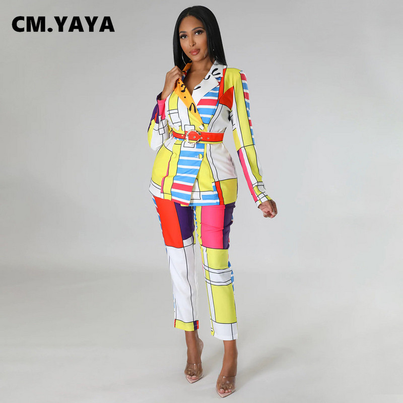 CM.YAYA Pantaloni eleganti cu imprimeu cu litere pentru femei, costum și blazer Top 2022, la modă nouă, set de două piese, ținute, haine de stradă, trening