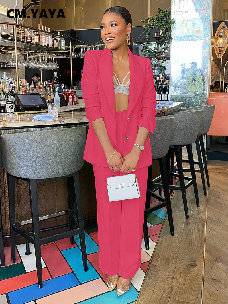 CM.YAYA Κομψό γυναικείο παντελόνι Φθινοπωρινό χειμερινό μακρυμάνικο μπλέιζερ που ταιριάζουν σε δύο σετ 2 τεμαχίων στολή Γραφείο Lady Street Clothes