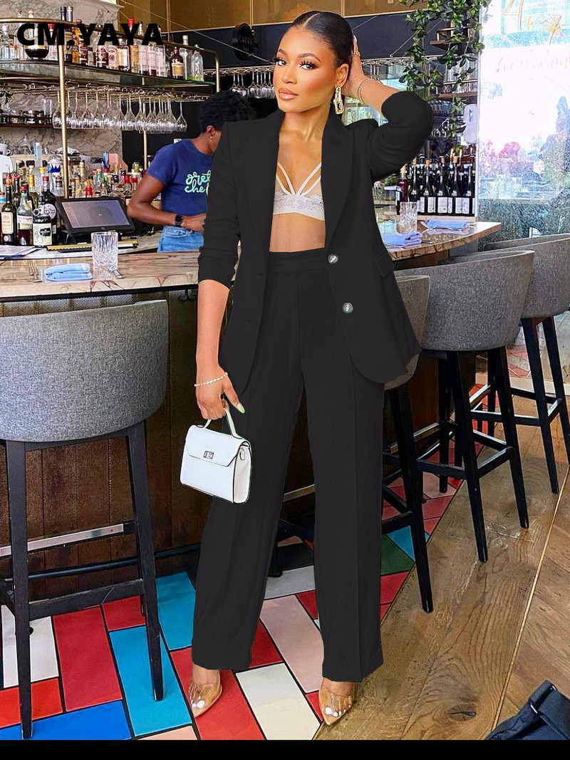 CM.YAYA Κομψό γυναικείο παντελόνι Φθινοπωρινό χειμερινό μακρυμάνικο μπλέιζερ που ταιριάζουν σε δύο σετ 2 τεμαχίων στολή Γραφείο Lady Street Clothes