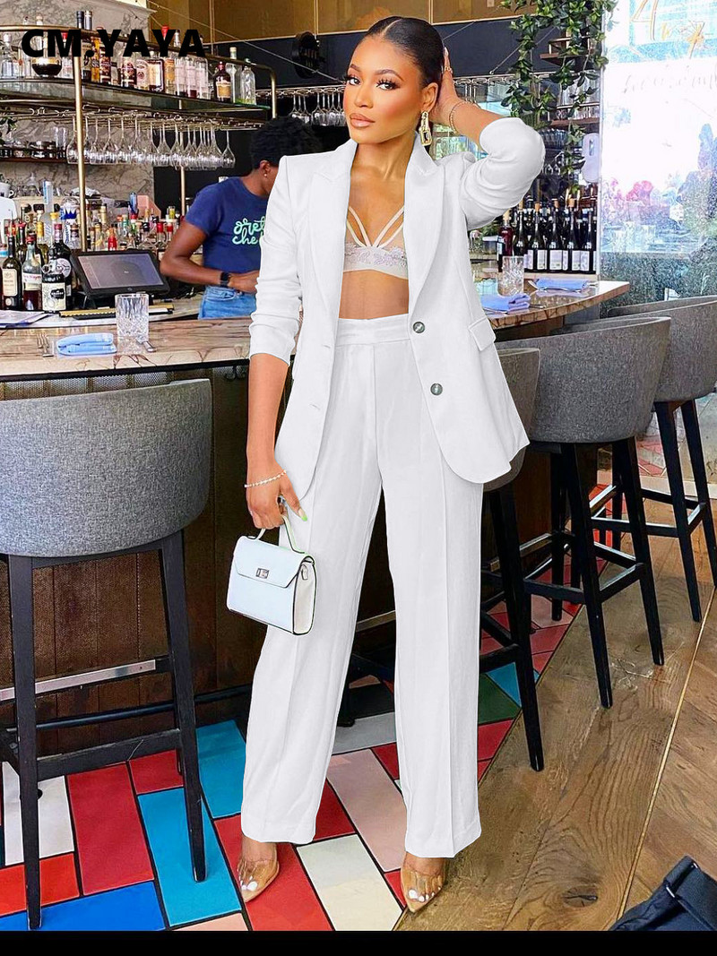 CM.YAYA Κομψό γυναικείο παντελόνι Φθινοπωρινό χειμερινό μακρυμάνικο μπλέιζερ που ταιριάζουν σε δύο σετ 2 τεμαχίων στολή Γραφείο Lady Street Clothes