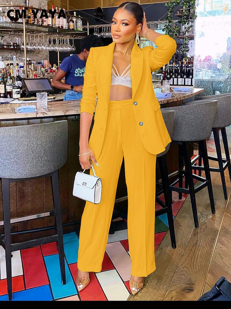 CM.YAYA Κομψό γυναικείο παντελόνι Φθινοπωρινό χειμερινό μακρυμάνικο μπλέιζερ που ταιριάζουν σε δύο σετ 2 τεμαχίων στολή Γραφείο Lady Street Clothes