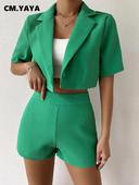 CM.YAYA sügisene tänava vahvliruuduline naiste komplekt, roheline poolvarrukatega bleiser lühikesed püksid, ülikond, daami spordidress, kaheosaline komplekt