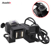 12V-24V Διπλή θύρα USB Αδιάβροχη μοτοσικλέτα τιμόνι προσαρμογέα φορτιστή Υποδοχή τροφοδοτικού για Iphone Samsung Huawei