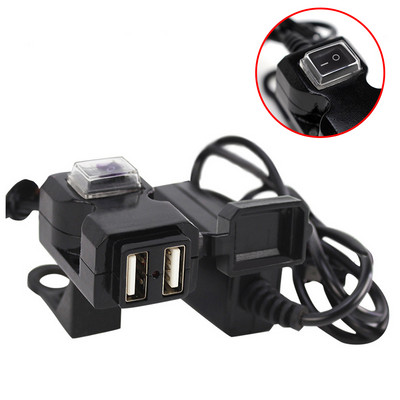 12V-24V Διπλή θύρα USB Αδιάβροχη μοτοσικλέτα τιμόνι προσαρμογέα φορτιστή Υποδοχή τροφοδοτικού για Iphone Samsung Huawei