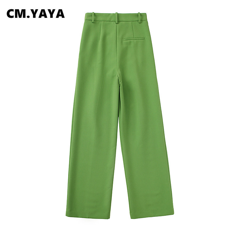 CM.YAYA elegantne naiste roheline sirge pükste ülikond ja kaherealine bleiser Fashion 2023 OL Streetwear, kaks kaheosalist komplekti