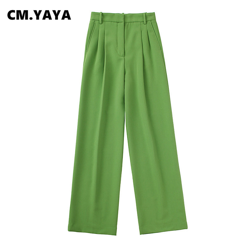 CM.YAYA elegantne naiste roheline sirge pükste ülikond ja kaherealine bleiser Fashion 2023 OL Streetwear, kaks kaheosalist komplekti