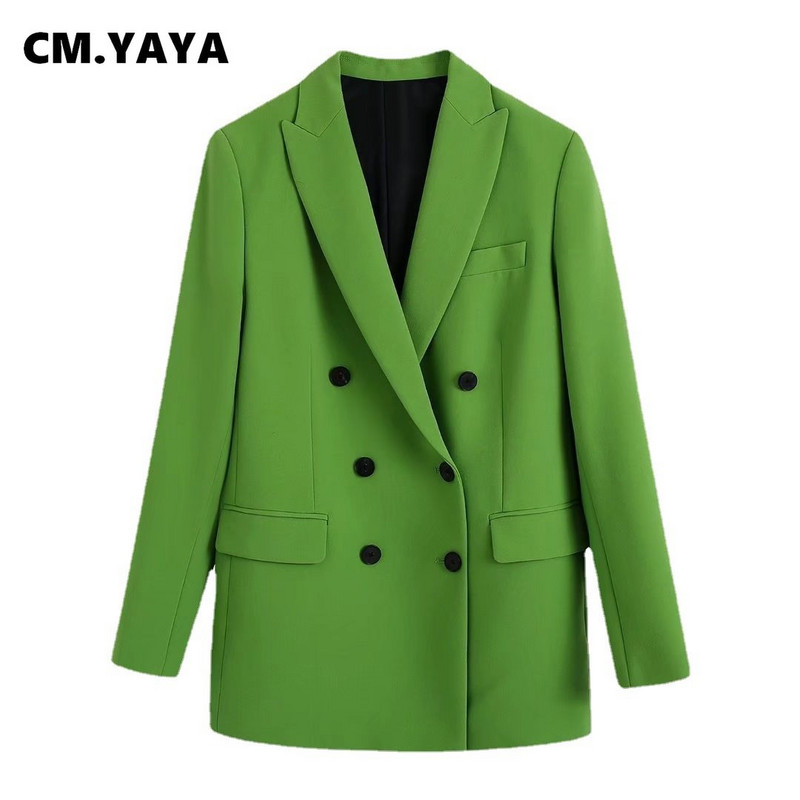 CM.YAYA elegantne naiste roheline sirge pükste ülikond ja kaherealine bleiser Fashion 2023 OL Streetwear, kaks kaheosalist komplekti